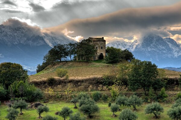 An old fortress on the edge of the mountain