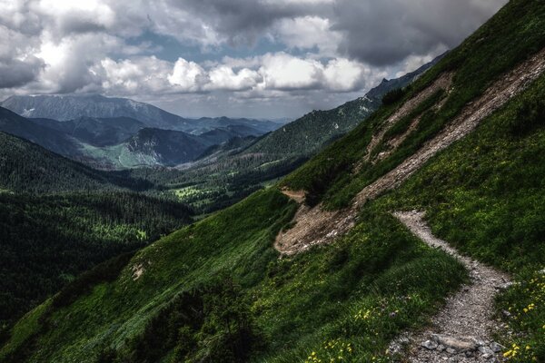 यात्रा के दौरान पहाड़ के परिदृश्य