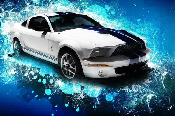 Ford Shelby mustang sur fond bleu