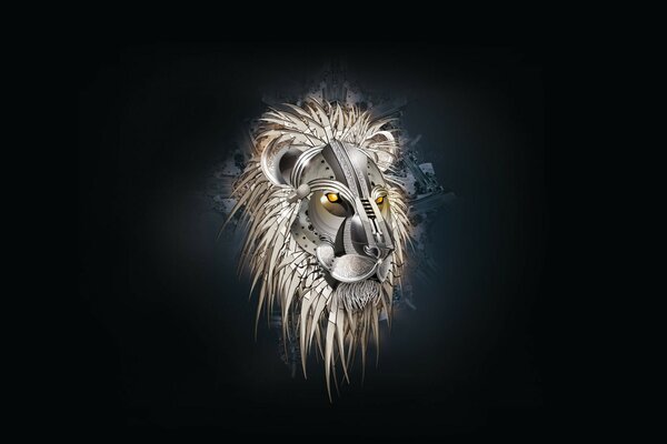 The muzzle of a lion on a dark background