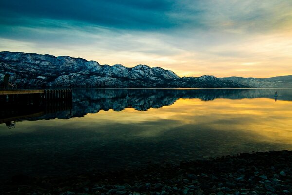 Pre-dawn view of the rocky shore