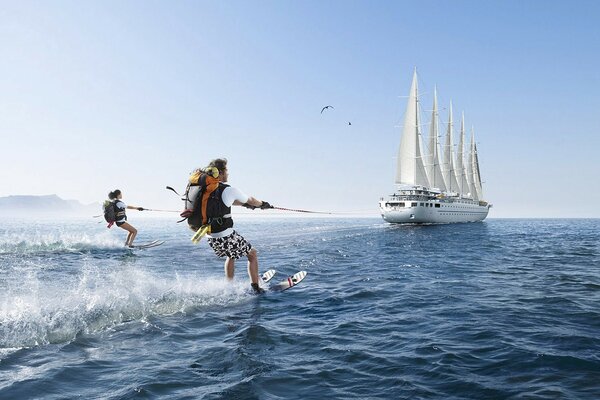 Water sports tied to the ship