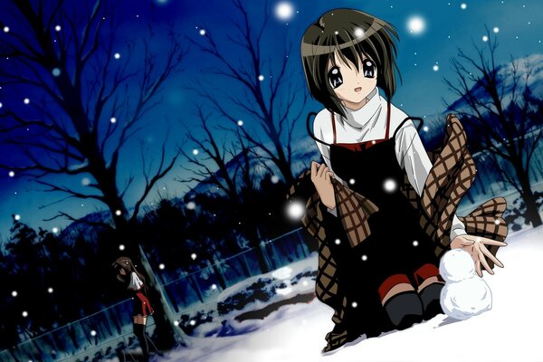 Anime picture of a girl in winter