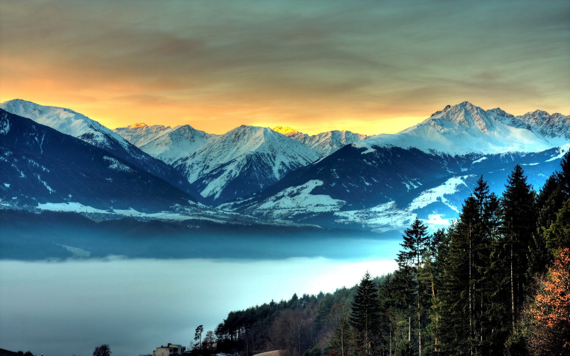 paisaje nieve montañas viajes naturaleza puesta del sol al aire libre cielo niebla amanecer invierno lago montañas bosque