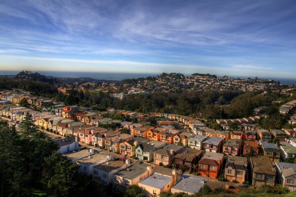 Beautiful view of the village and the sky