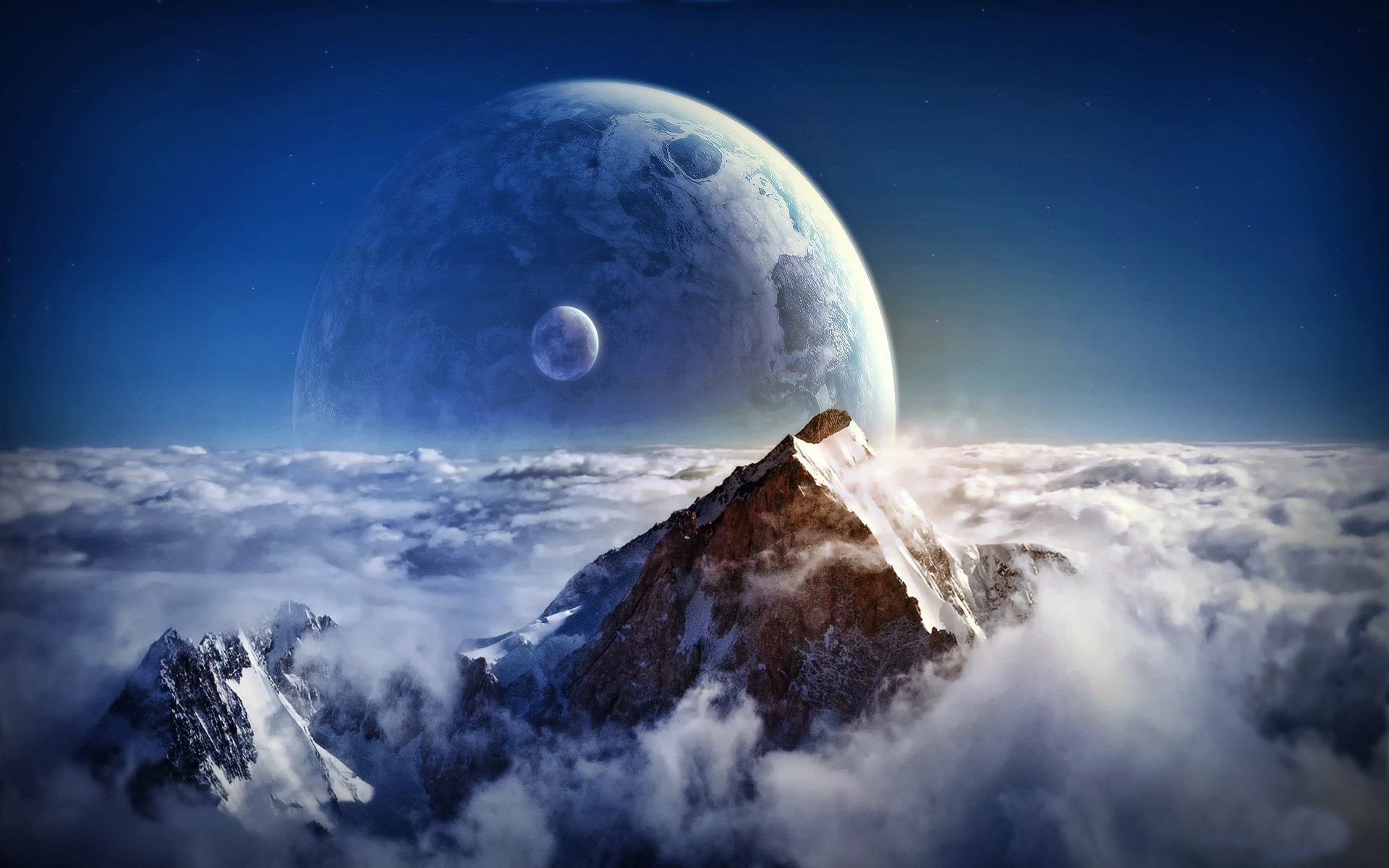 hiver planètes lune astronomie ciel atmosphère sphérique espace nature galaxie exploration voyage univers nuage astrologie soleil créature extraterrestre sphère science-fiction lumière montagnes fond