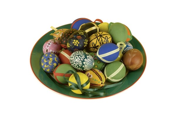 Green plate with colorful eggs