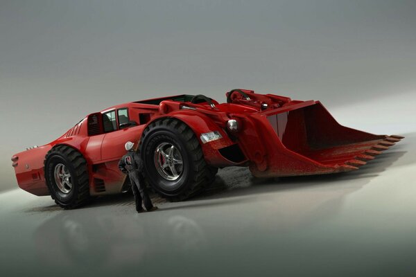 Kreativer roter Bagger aus Offroader