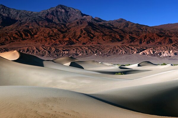 White sand dunes on the background of mountains