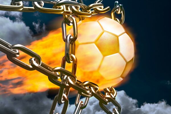 Burning soccer ball breaks through chains