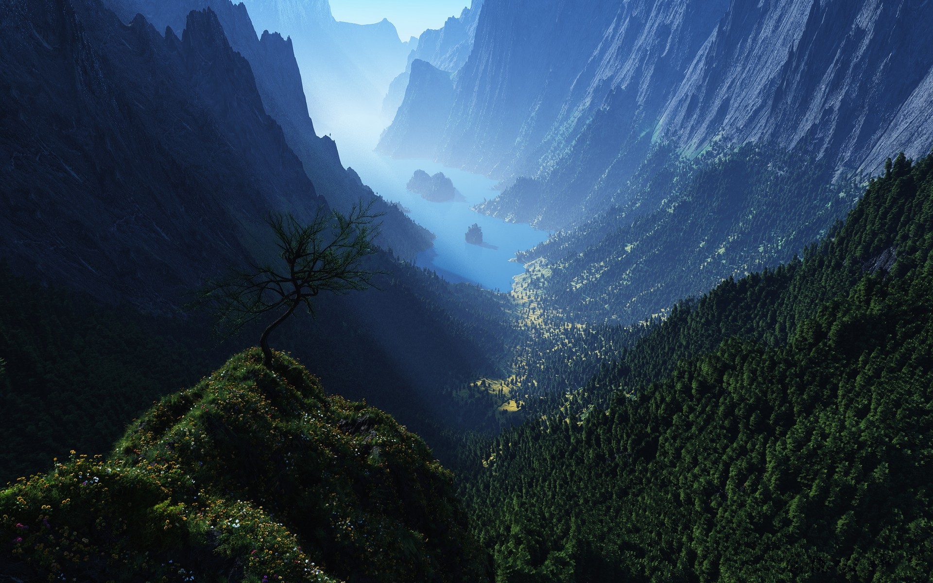 landschaft reisen berge natur landschaft im freien wasser holz holz nebel himmel tal nebel dämmerung hintergrund wald see