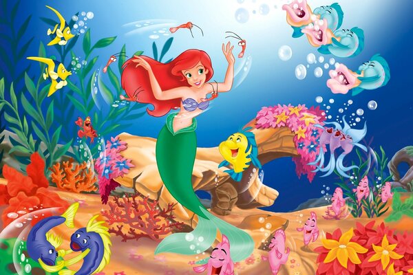 Pequena Sereia Ariel e Flounder dançando