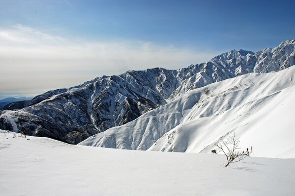 Landscape winter ice snow-capped mountains