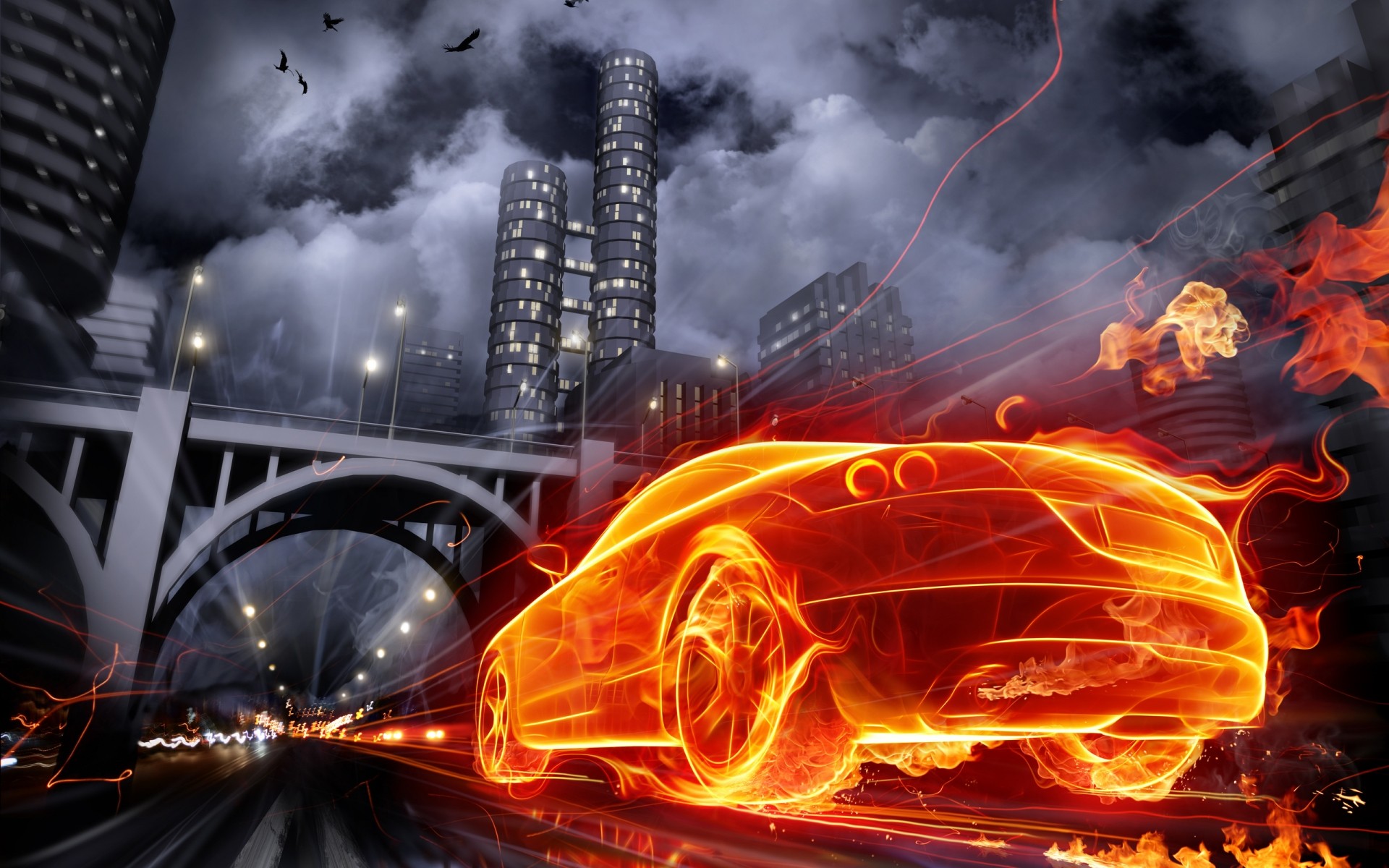 фотообработка пламя дым тепло топлива горячая опасность люминесценция движения город автомобиль towmn мост фото