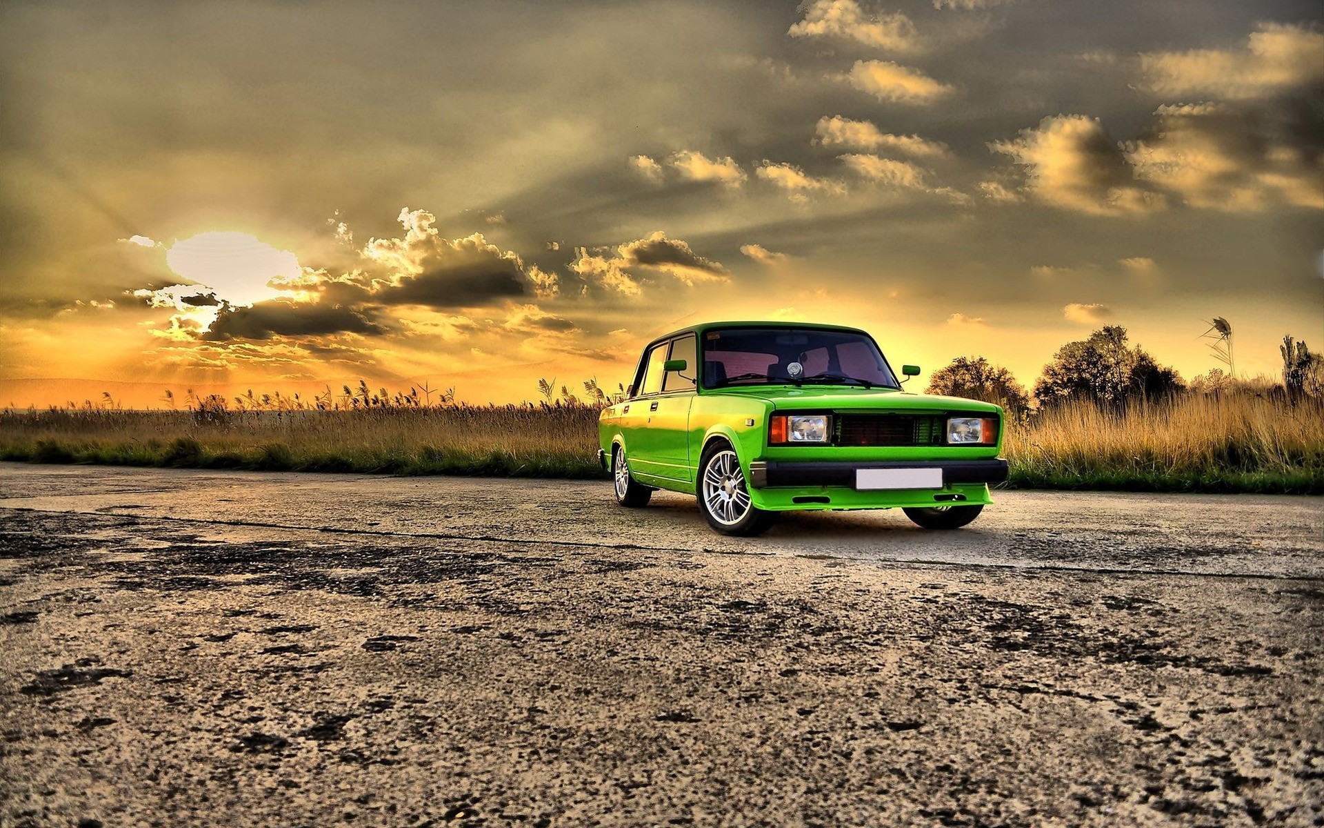 cars vehicle car transportation system sunset road green background