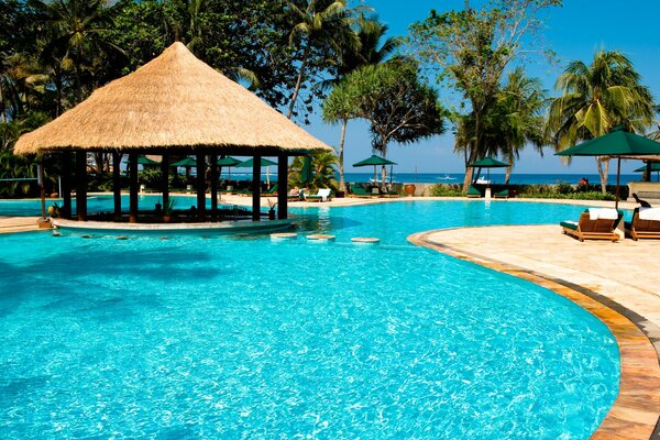 Quiet relaxation by the pool at the resort