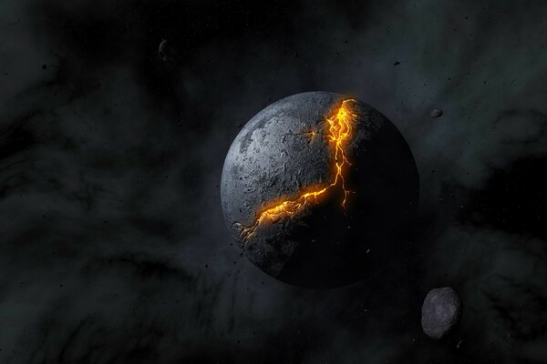 A fiery snake on the background of a dark moon