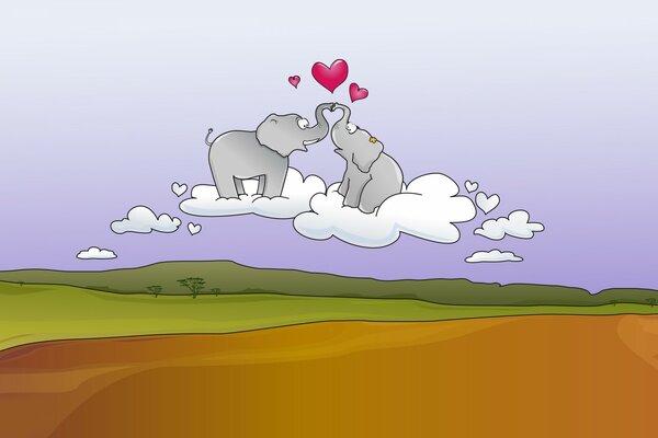 Beautiful elephants who are in love with each other