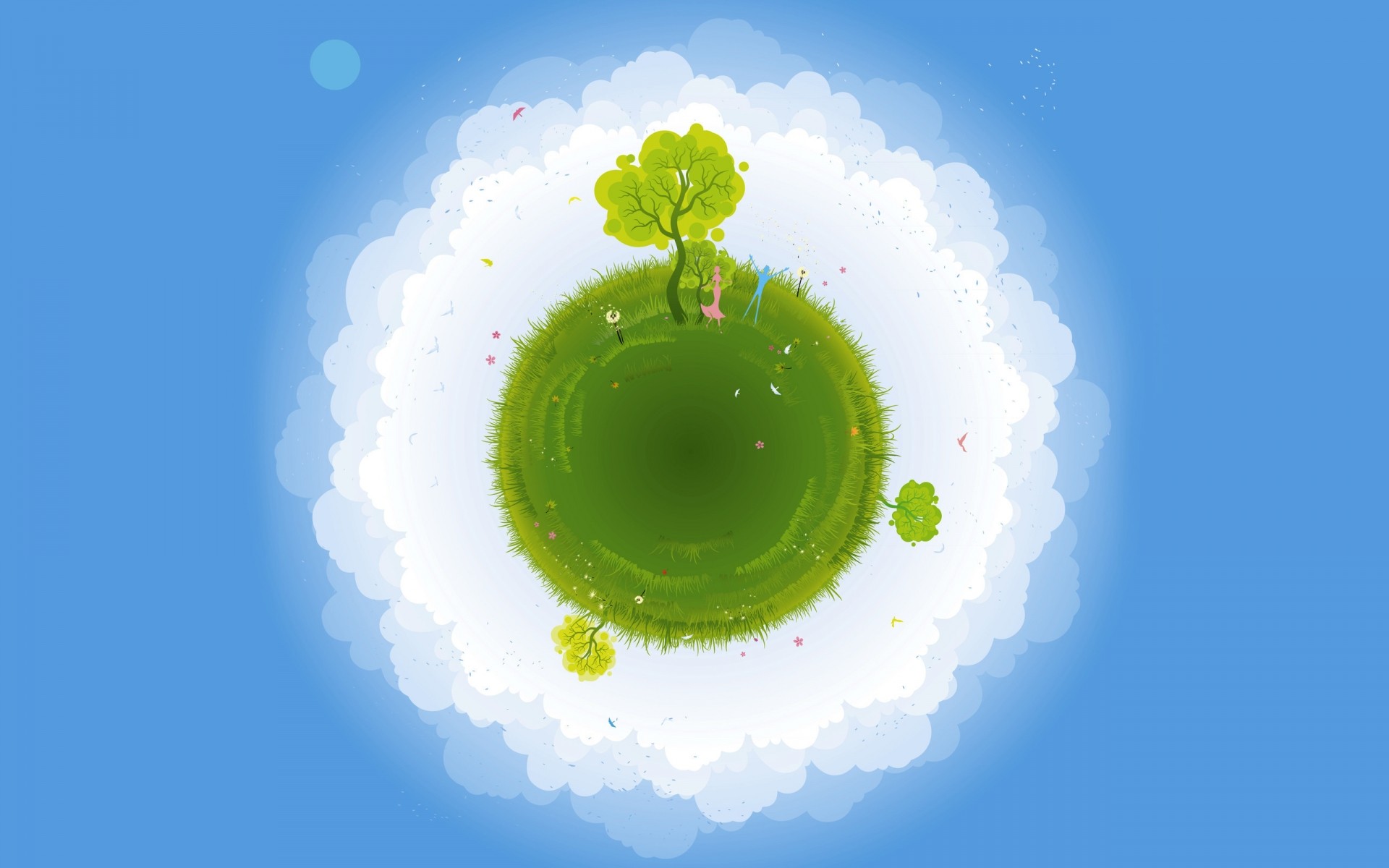 drawings ball-shaped nature planet summer desktop bright sun green blue sky clouds background