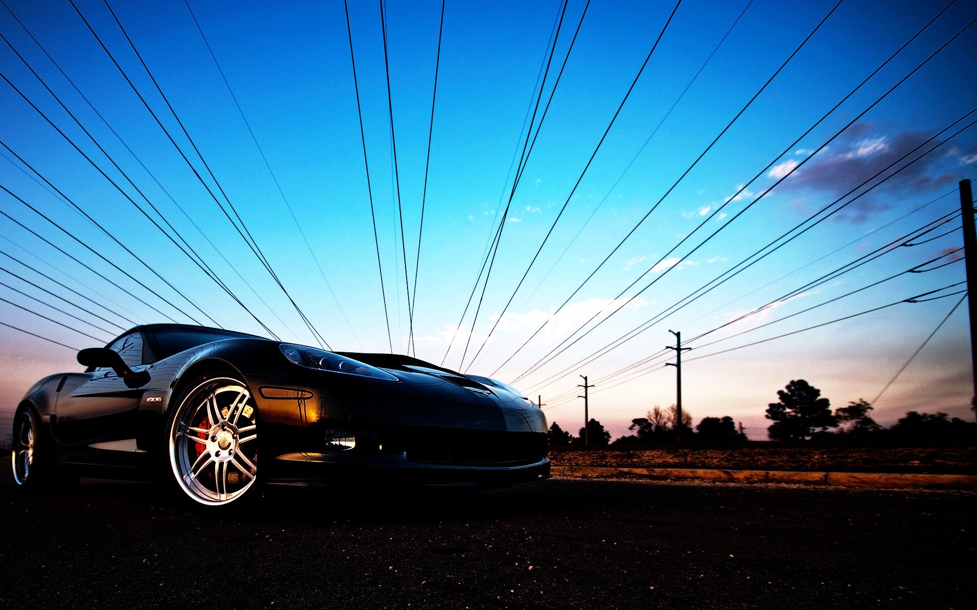 corvette sistema de transporte carro céu carro eletricidade poder pôr do sol energia esportes carros fundo papel de parede