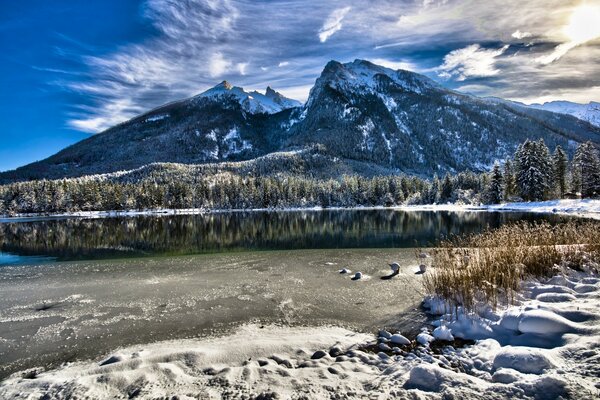 The winter power of the mountain landscape