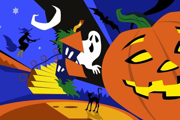 Colorful Halloween illustration with perfume and pumpkin