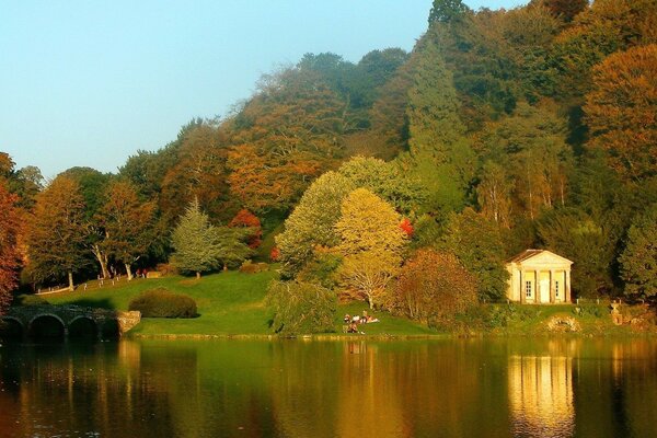 A house on the lake in autumn