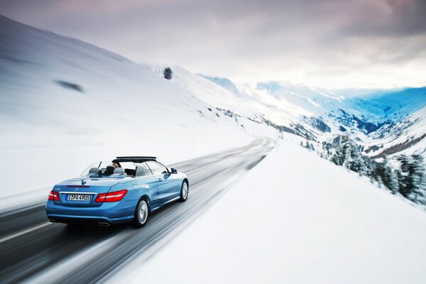 Winter road, speed on a slippery track