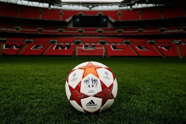 Soccer ball on the stadium lawn