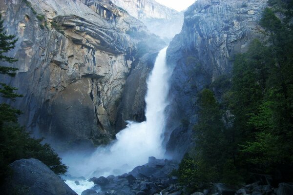 Ein mächtiger Wasserfall, der von den Rocky Mountains fällt