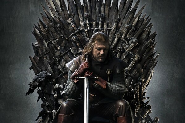 A man with a sword on the Iron throne