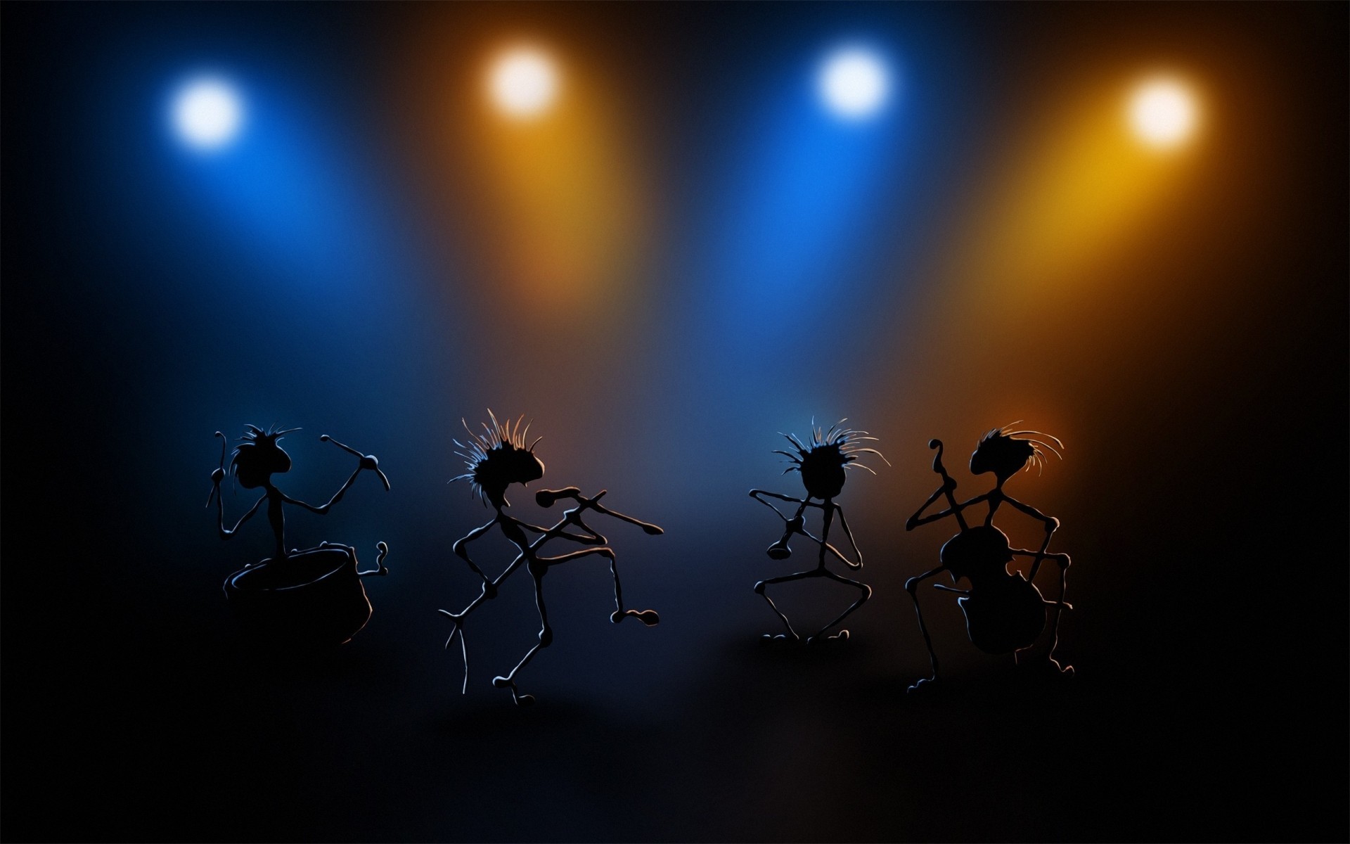 dessins animés flou silhouette araignée partie festival lumière résumé insecte musique scène art soleil concert couleur chiffres bleu outils