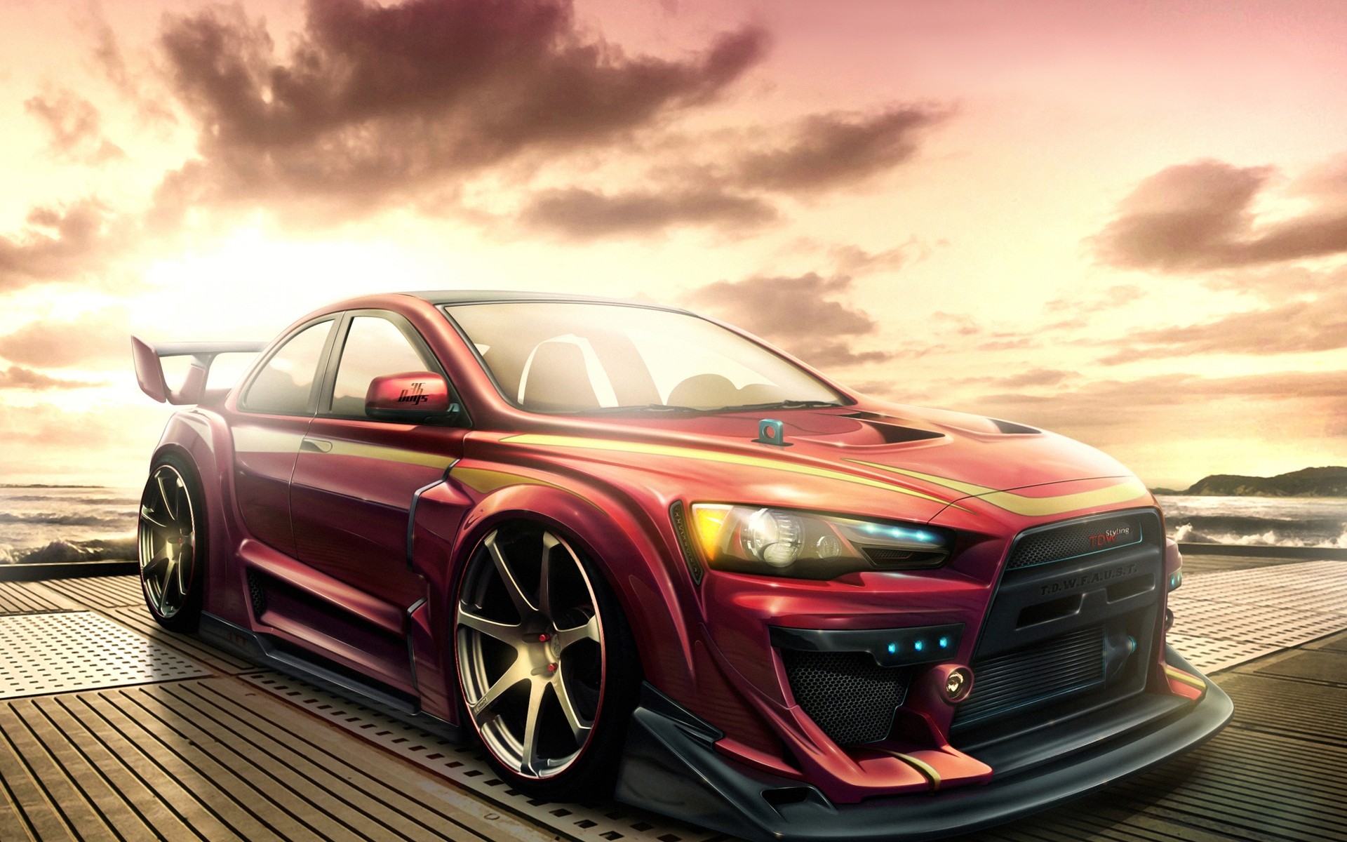 mitsubishi coche coche rápido asfalto sistema de transporte acera prisa ruedas puesta de sol mostrar automotriz mitsubishi lancer