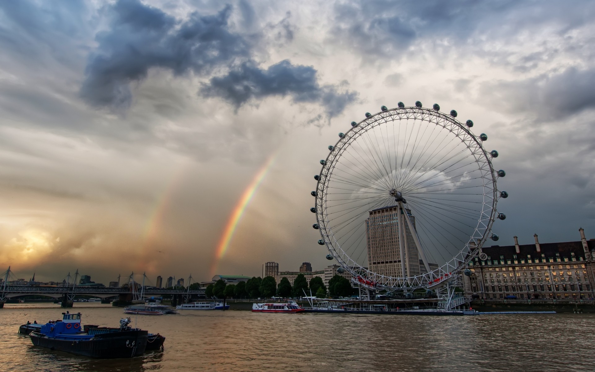 regno unito acqua città fiume cielo viaggi ponte paesaggio architettura città tramonto skyline mare casa turismo urbano sera luce del giorno moto d acqua riflessione tamisa foto arcobaleno nuvole