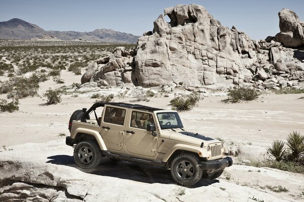 Jeep fährt mitten in den Bergen