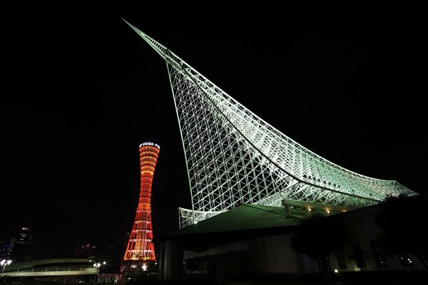 Hermoso monstruo iluminado en la ciudad de Japón