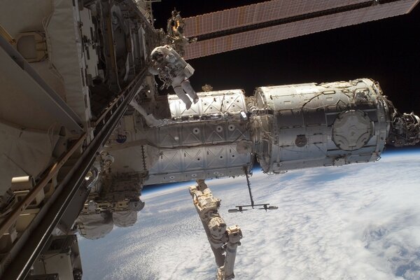 A spaceship in winter in space