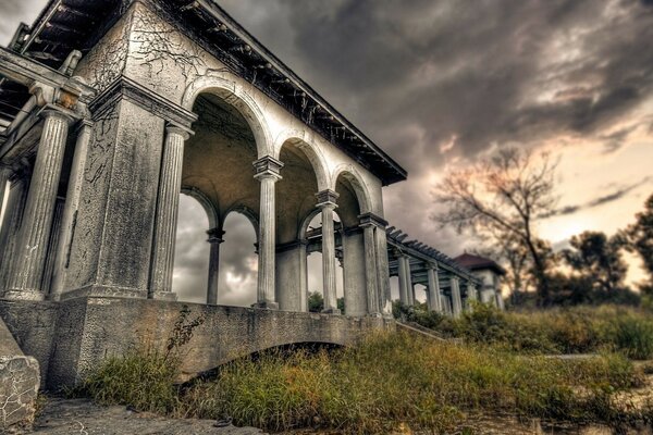 White stone arches at sunset