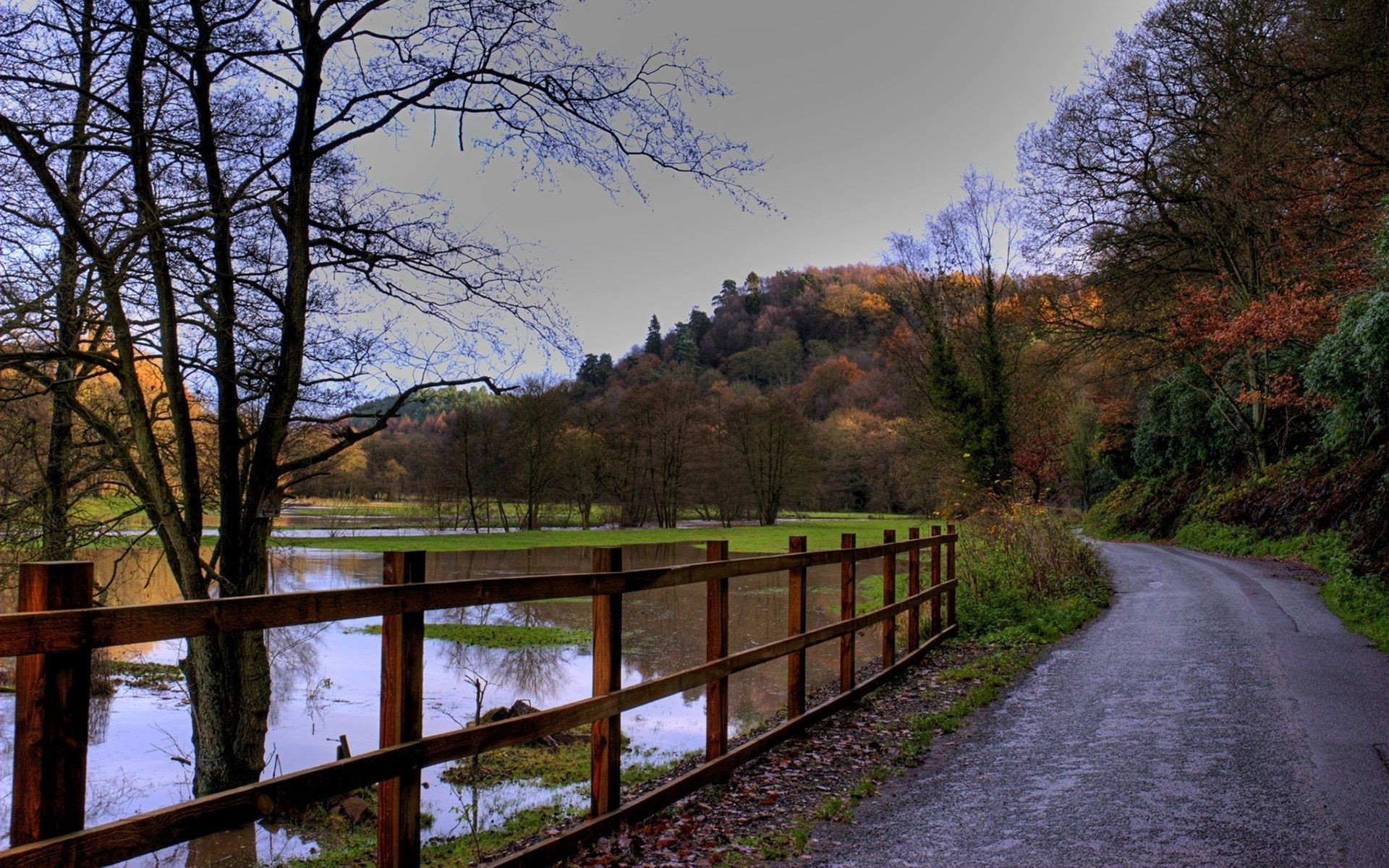 straße baum landschaft herbst wasser natur holz see dämmerung reflexion fluss landschaftlich licht im freien landschaft nebel