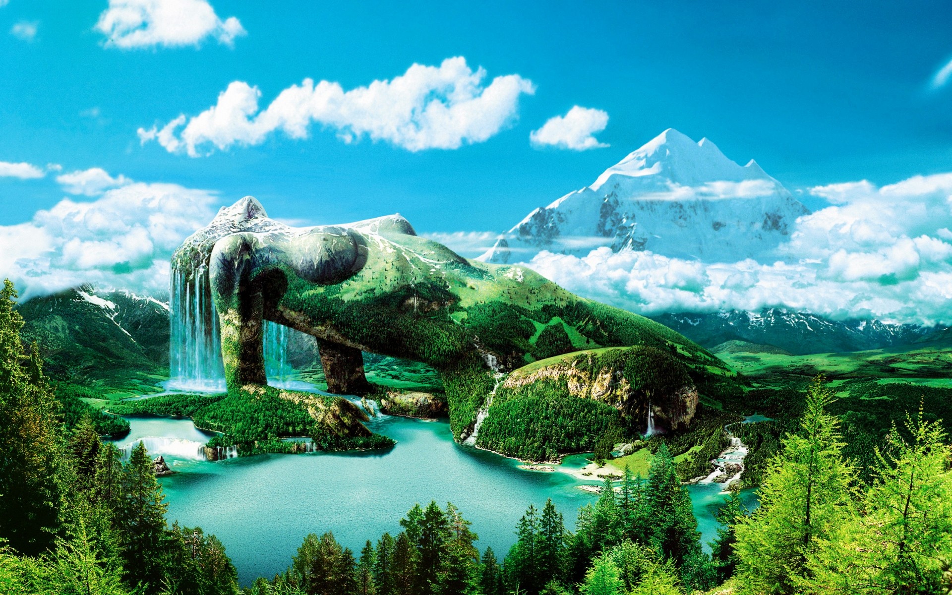 fantasy eau voyage nature à l extérieur paysage ciel montagnes lac été scénique vert arbres montagnes fille