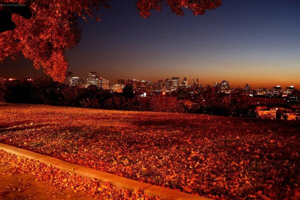 Coucher de soleil d automne sur une ville fatiguée