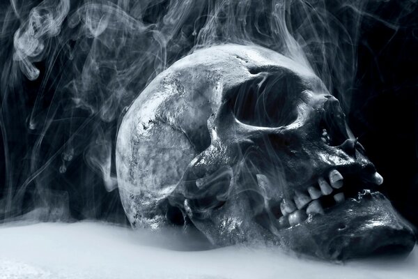 A smoking skull in the snow