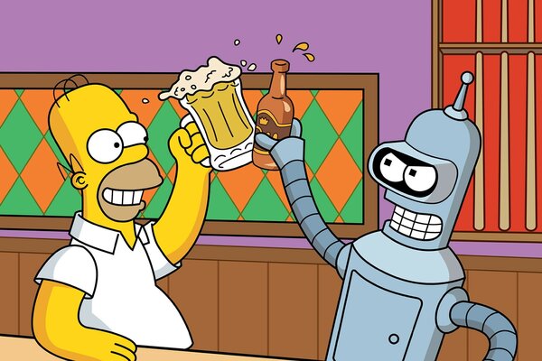 Cartoon-Frame von Homer und Roboter Simpsons