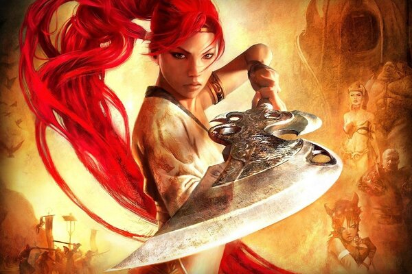 Garota de cabelos vermelhos com uma espada