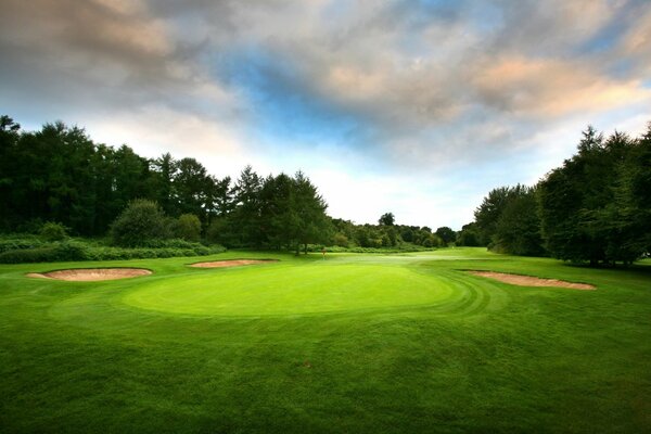 Helles, weiches und gleichmäßiges Gras auf dem Golfplatz