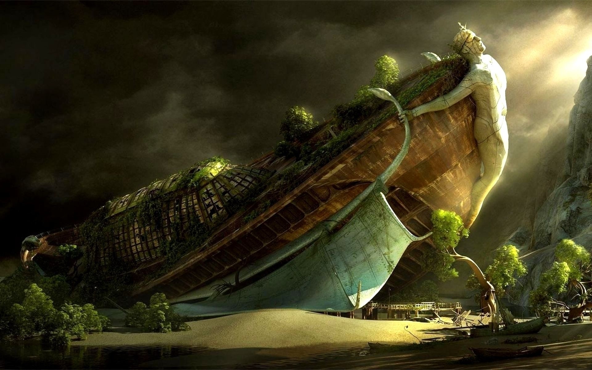 fantasy water travel art world boat statue