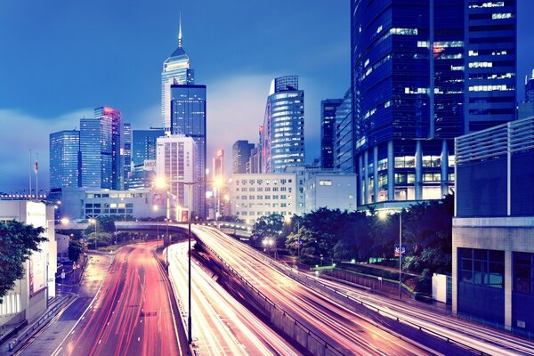 The city center In China. Skyscrapers at dusk