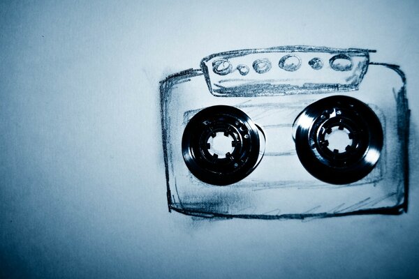 Old vintage drawing of an audio cassette