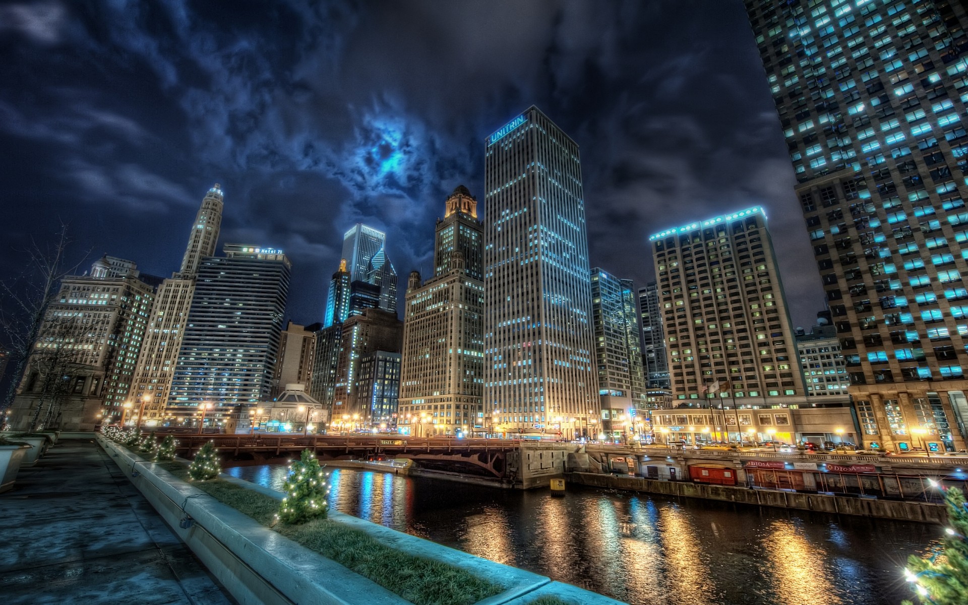 united states city skyscraper skyline architecture cityscape building downtown river dusk urban reflection evening bridge tower modern office travel water business waterfront town hdr night light