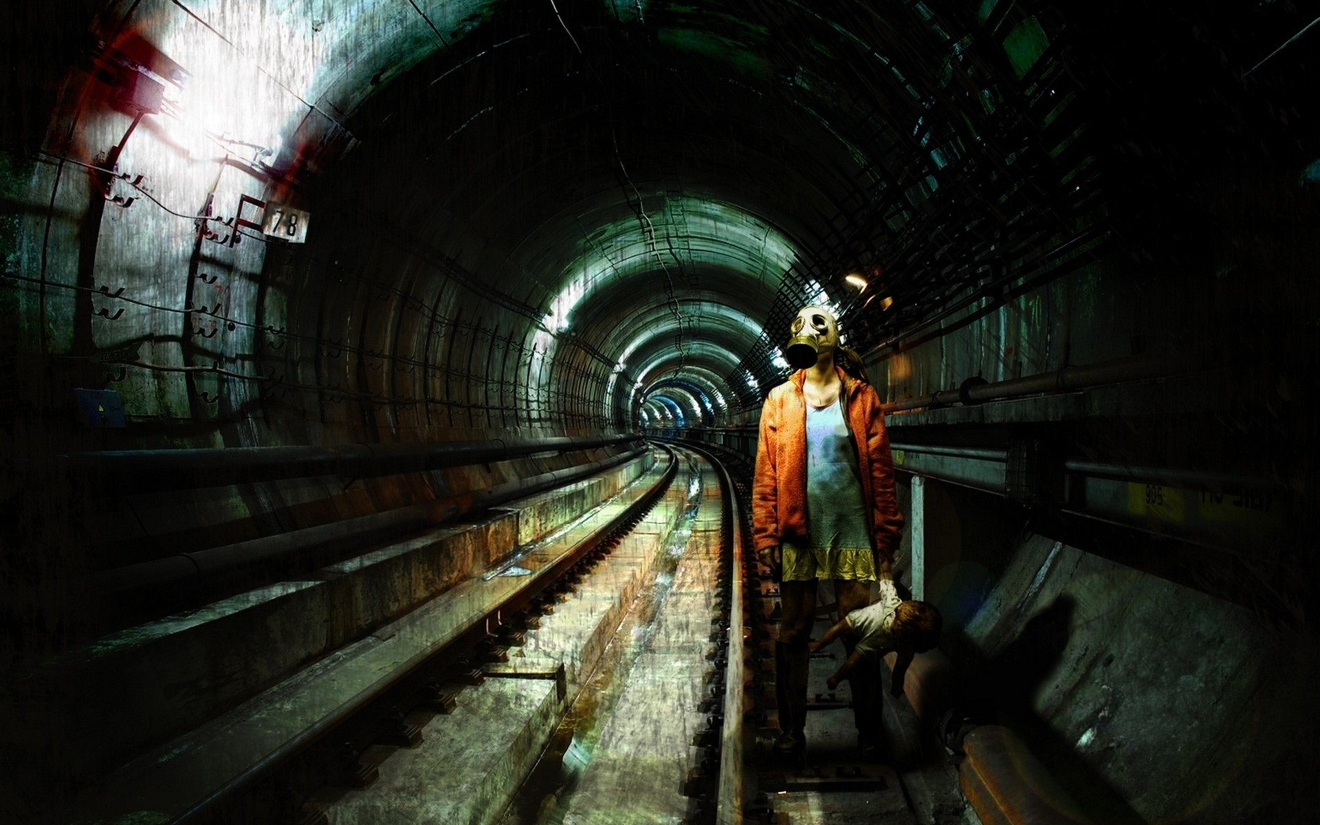 fantasy tube tunnel train railway light indoors transportation system one travel industry hdr metro woman mask